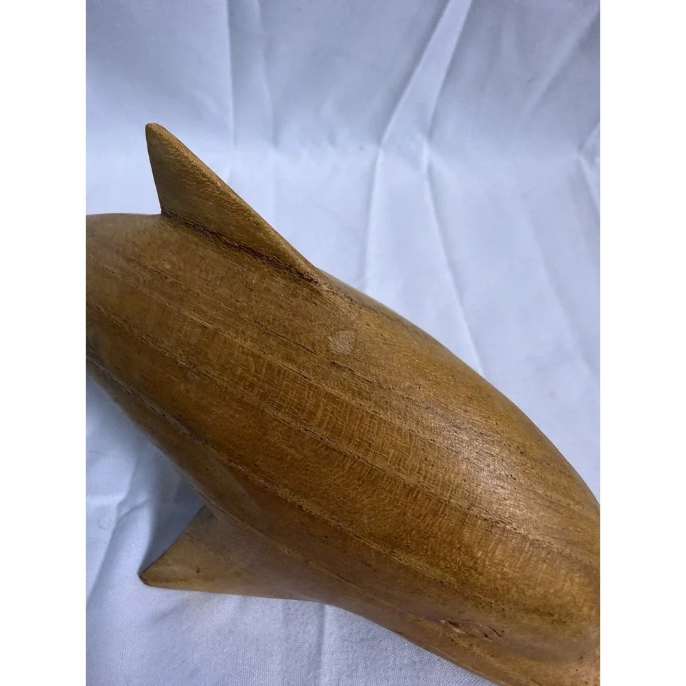 Wooden Hand Carved Dolphin Figure Statue 8 Inches Flaws